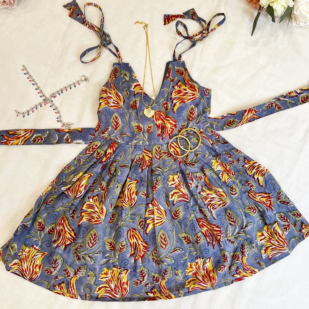 Hand block printed pure cotton floral dress for girls, age 1-8 available